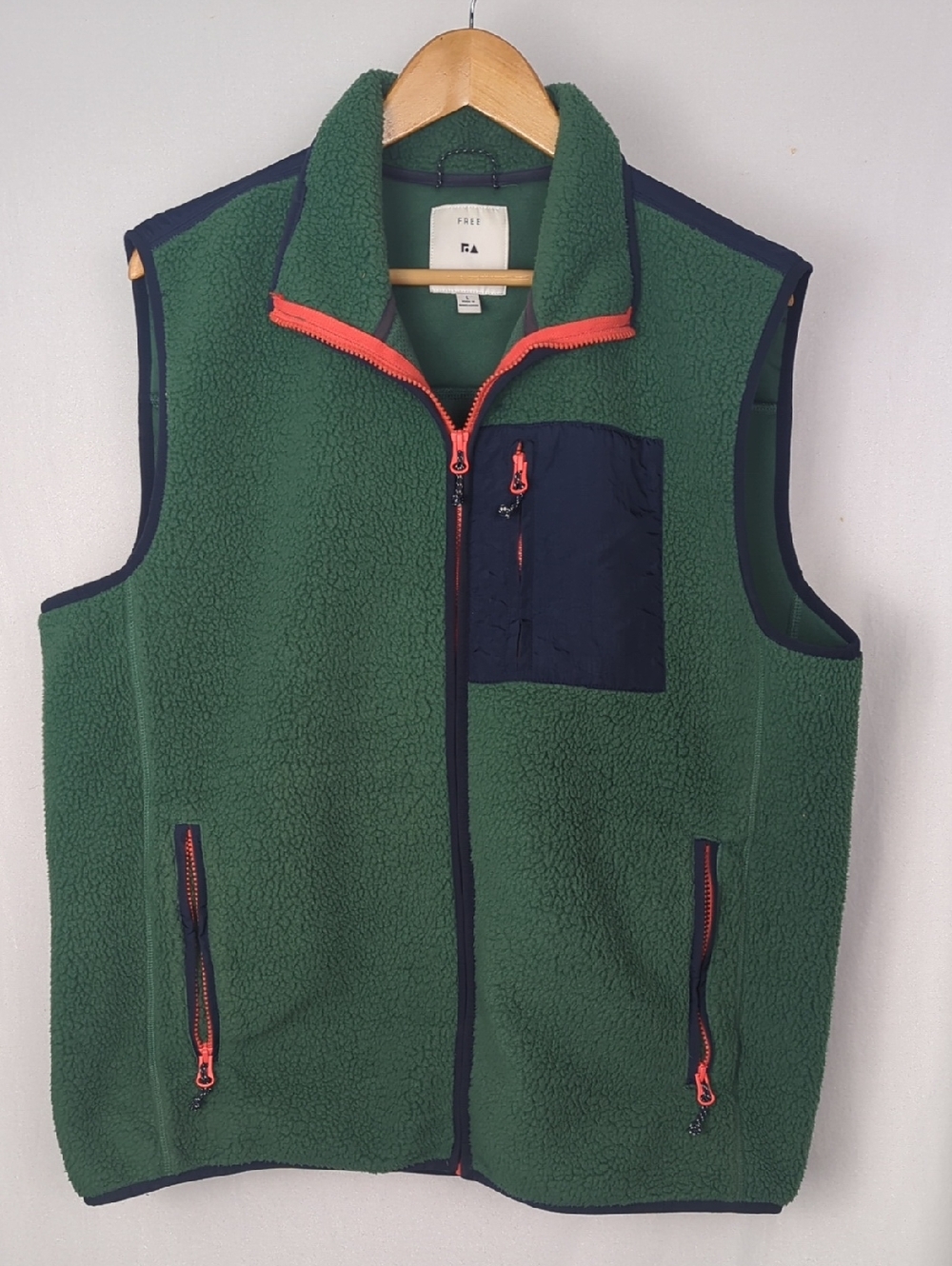 FREE ASSEMBLY Men's Sherpa Fleece Vest Green Navy Orange Large